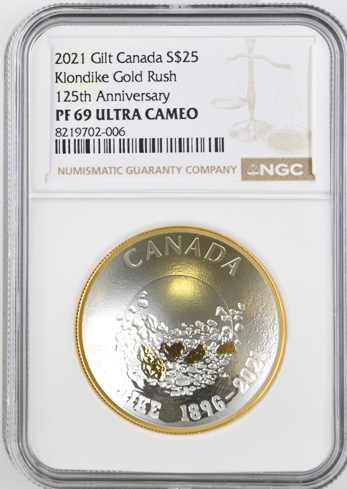2021 SILVER PROOF $25 GILT CANADA KLONDIKE GOLD RUSH 125TH ANNIVERSARY PF69 ULTRA CAMEO - NGC SILVER COINS - Cambridgeshire Coins