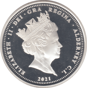 2021 SILVER PROOF £5 ALDERNEY - SILVER WORLD COINS - Cambridgeshire Coins