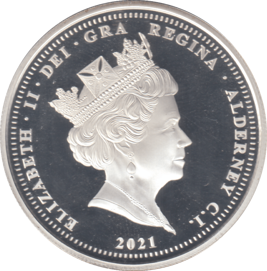 2021 SILVER PROOF £5 ALDERNEY - SILVER WORLD COINS - Cambridgeshire Coins