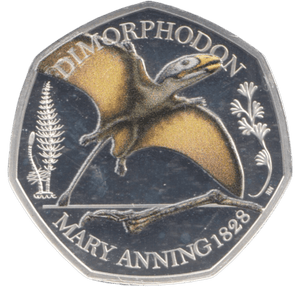 2021 SILVER PROOF COLOURED 50 P DIMORPHODON - 50P Silver Proof - Cambridgeshire Coins