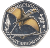 2021 SILVER PROOF COLOURED 50 P DIMORPHODON - 50P Silver Proof - Cambridgeshire Coins