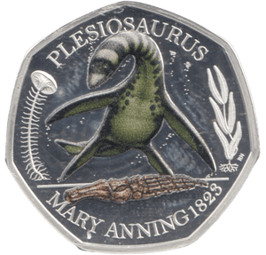 2021 SILVER PROOF COLOURED 50 P PLESIOSAURUS - 50P Silver Proof - Cambridgeshire Coins