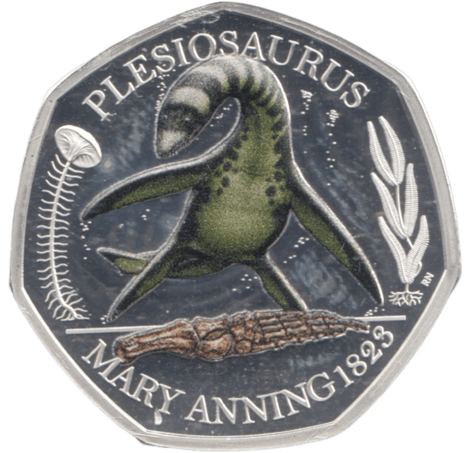 2021 SILVER PROOF COLOURED 50 P PLESIOSAURUS - 50P Silver Proof - Cambridgeshire Coins