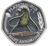 2021 SILVER PROOF COLOURED 50 P PLESIOSAURUS - 50P Silver Proof - Cambridgeshire Coins