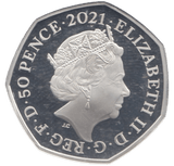 2021 SILVER PROOF COLOURED 50 P TEMNODONTOSAURUS - 50P Silver Proof - Cambridgeshire Coins