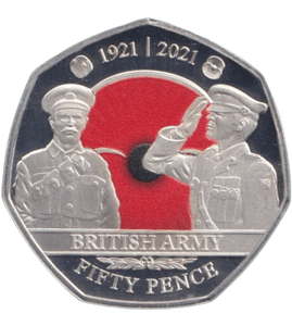 2021 SILVER PROOF COLOURED BRITISH ARMY POPPY BAILIWICK OF JERSEY 50P - 50P Silver Proof - Cambridgeshire Coins