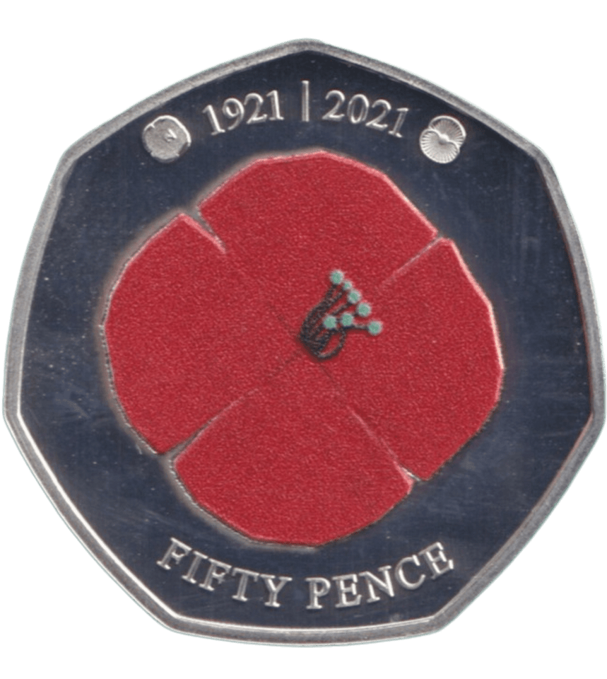 2021 SILVER PROOF COLOURED POPPY BAILIWICK OF JERSEY 50P - 50P Silver Proof - Cambridgeshire Coins