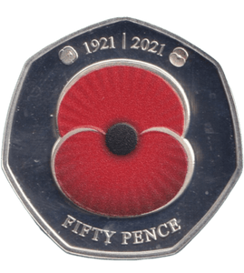 2021 SILVER PROOF COLOURED POPPY BAILIWICK OF JERSEY 50P - 50P Silver Proof - Cambridgeshire Coins
