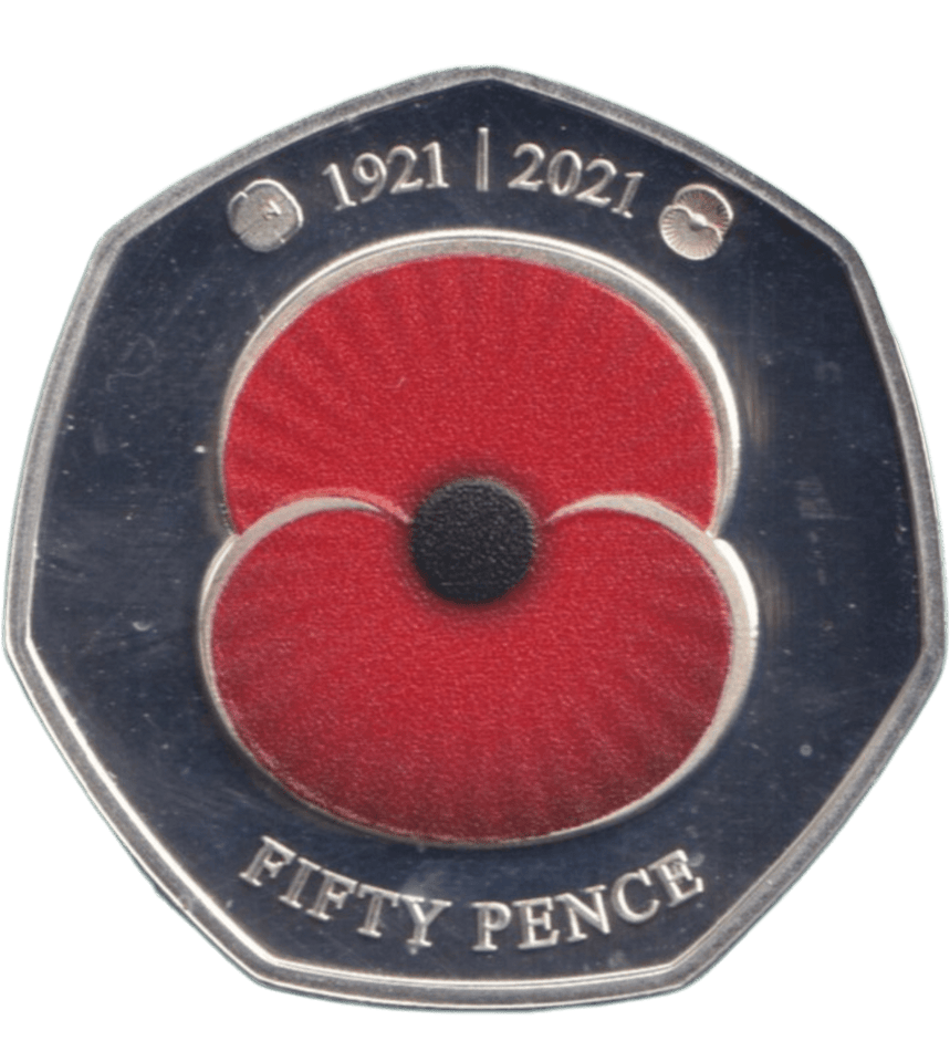 2021 SILVER PROOF COLOURED POPPY BAILIWICK OF JERSEY 50P - 50P Silver Proof - Cambridgeshire Coins