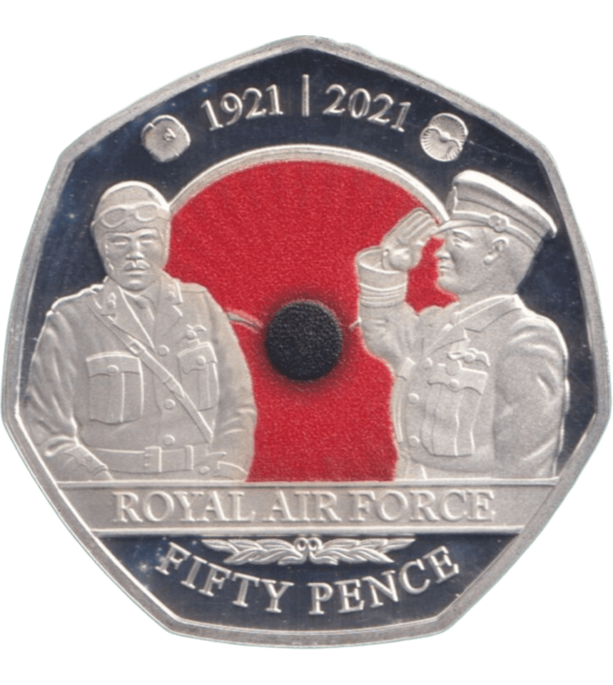 2021 SILVER PROOF COLOURED ROYAL AIR FORCE POPPY BAILIWICK OF JERSEY 50P - 50P Silver Proof - Cambridgeshire Coins