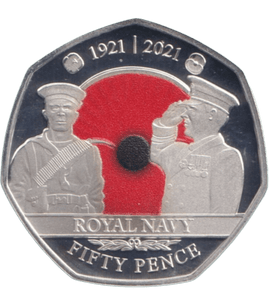 2021 SILVER PROOF COLOURED ROYAL NAVY POPPY BAILIWICK OF JERSEY 50P - 50P Silver Proof - Cambridgeshire Coins