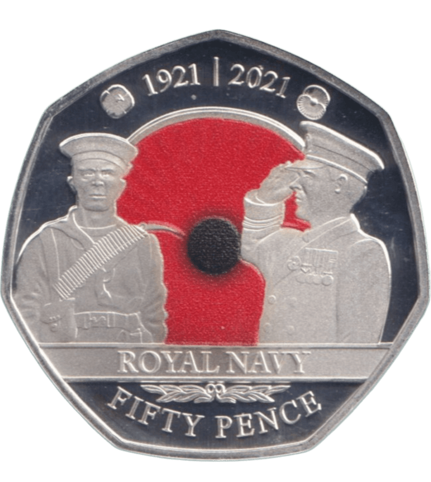 2021 SILVER PROOF COLOURED ROYAL NAVY POPPY BAILIWICK OF JERSEY 50P - 50P Silver Proof - Cambridgeshire Coins