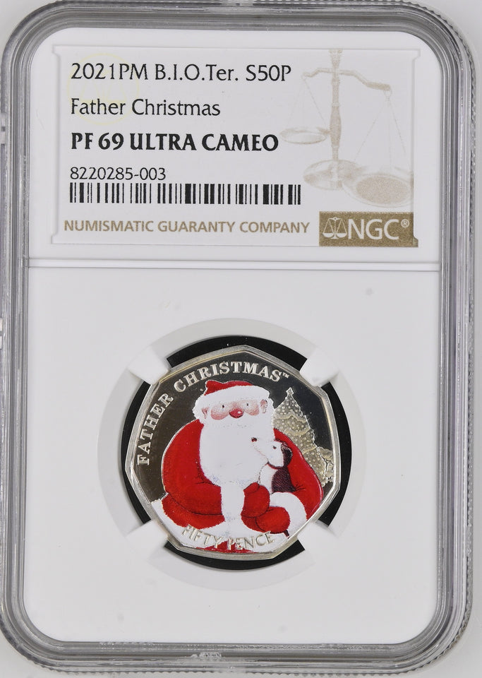 2021 SILVER PROOF FATHER CHRISTMAS 50P BRITISH INDIAN OCEAN TERRITORIES ( NGC ) PF 69 ULTRA CAMEO - NGC GOLD COINS - Cambridgeshire Coins