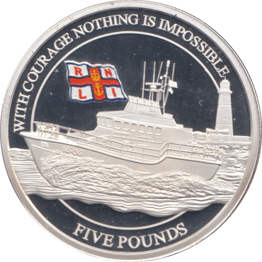 2021 SILVER PROOF R.N.L.I FIVE POUNDS ALDERNEY - SILVER WORLD COINS - Cambridgeshire Coins