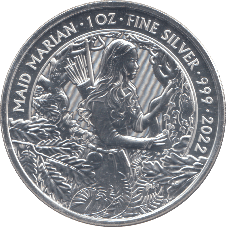 2022 1 OZ FINE SILVER 999 PROOF MAID MARIAN 2 POUNDS - SILVER WORLD COINS - Cambridgeshire Coins