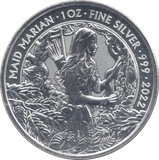 2022 1 OZ FINE SILVER 999 PROOF MAID MARIAN 2 POUNDS - SILVER WORLD COINS - Cambridgeshire Coins