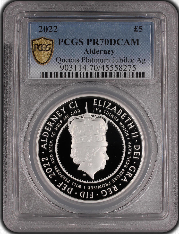 2022 2OZ SILVER FIVE POUND QUEEN'S PLATINUM JUBILEE PCGS PR70 ( PROOF ) - Cambridgeshire Coins