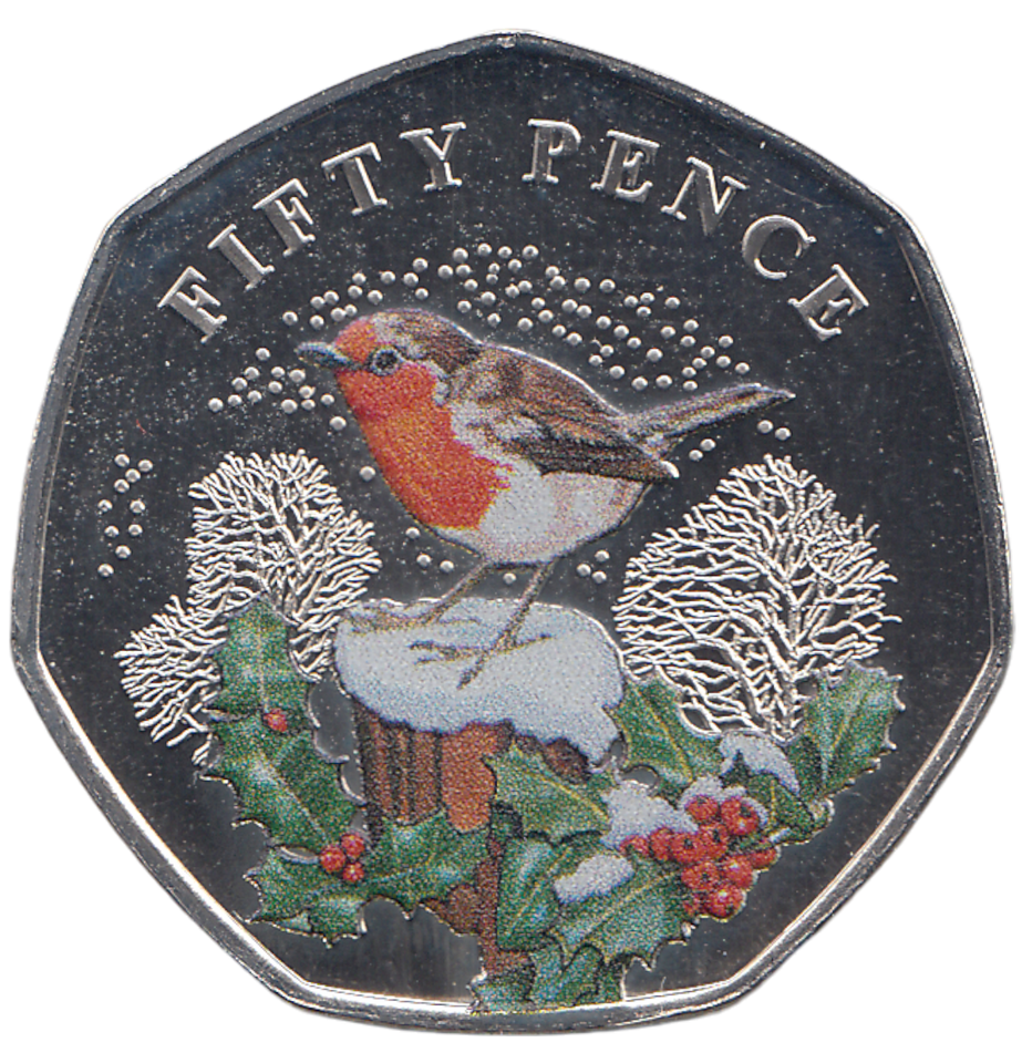 2022 50 PENCE BAILIWICK OF GUERNSEY CHRISTMAS COLOURED ( BU ) - WORLD COINS - Cambridgeshire Coins