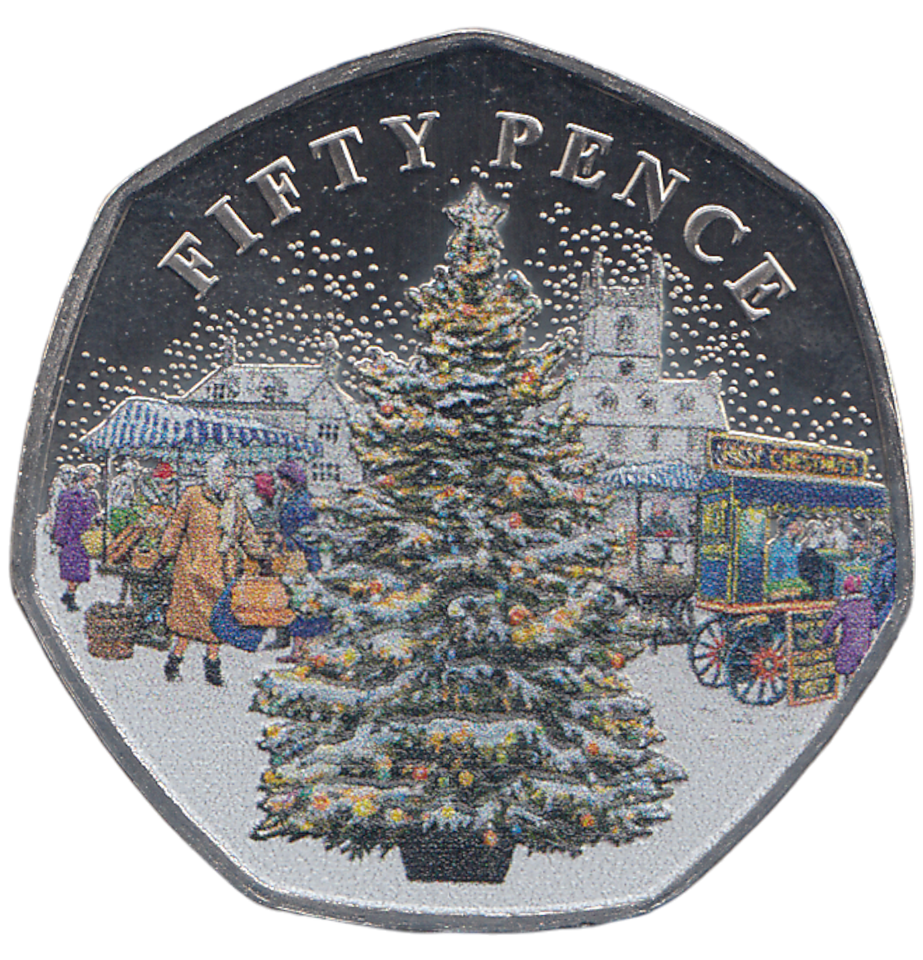 2022 50 PENCE BAILIWICK OF GUERNSEY CHRISTMAS COLOURED ( BU ) - WORLD COINS - Cambridgeshire Coins