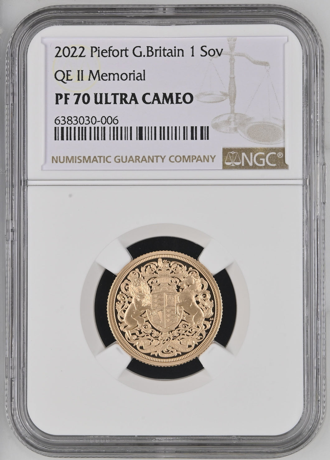 2022 GOLD 1 SOVEREIGN PIEDFORT QE II MEMORIAL PF 70 ULTRA CAMEO - NGC GOLD COINS - Cambridgeshire Coins