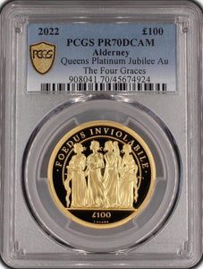 2022 GOLD £100 QUEENS PLATINUM JUBILEE THE FOUR GRACES PR70 - GOLD WORLD COINS - Cambridgeshire Coins