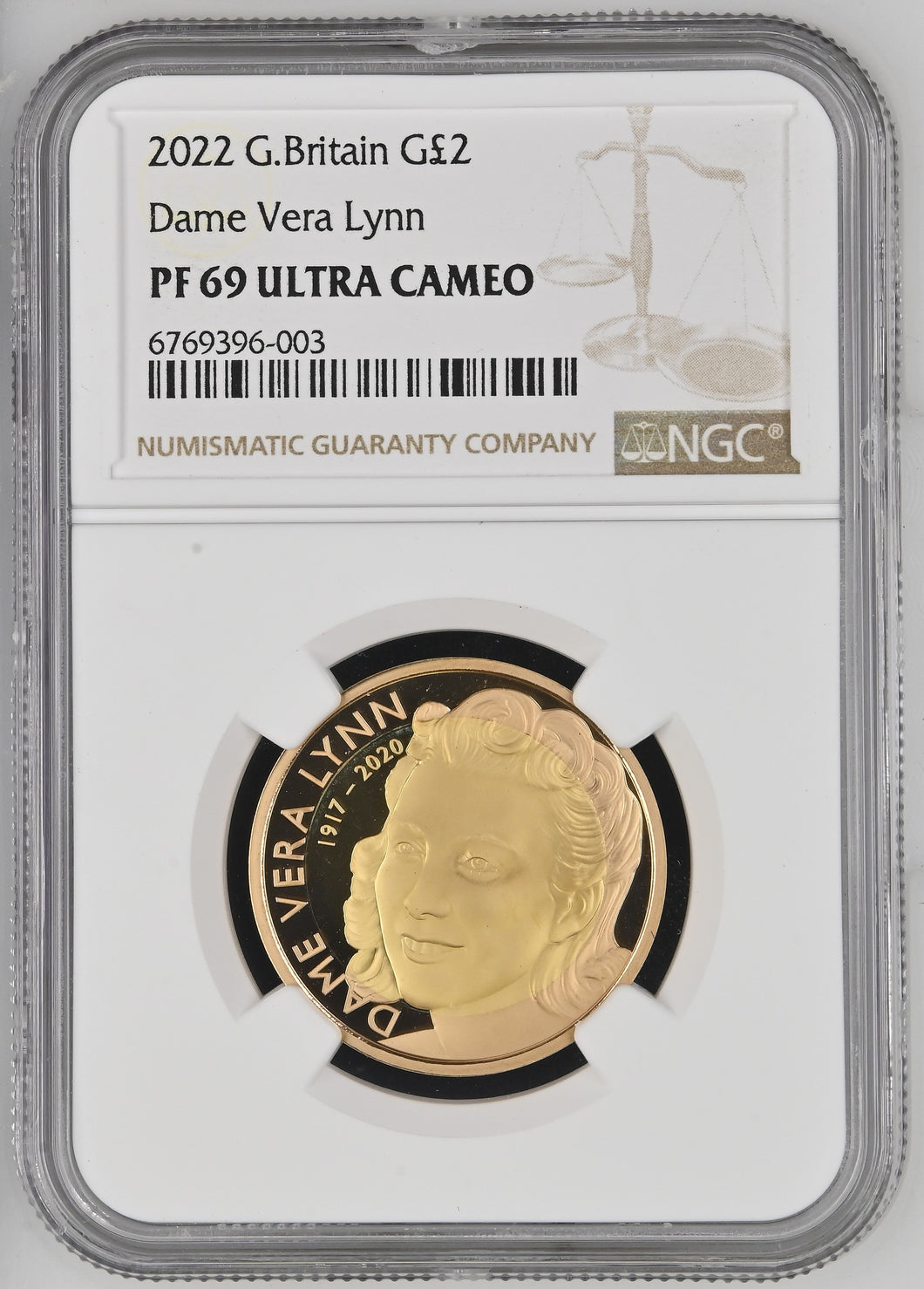 2022 GOLD PROOF £2 QUEEN ELIZABETH II DAME VERA LYNN (NGC) PF69 ULTRA CAMEO - NGC GOLD COINS - Cambridgeshire Coins
