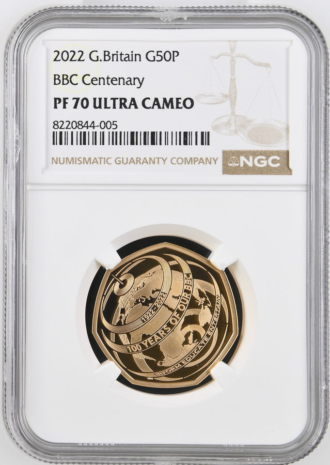 2022 GOLD PROOF 50P BBC CENTENARY NGC PF70 ULTRA CAMEO - NGC GOLD 50P - Cambridgeshire Coins