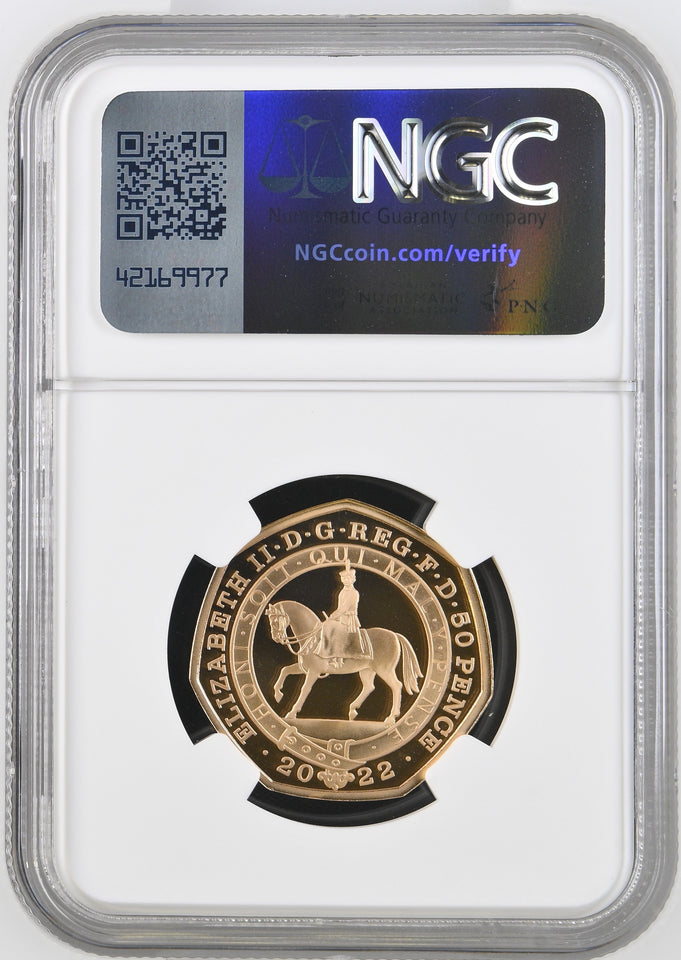 2022 GOLD PROOF 50P QE II PLATINUM JUBILEE CORONATION OBVERSE NGC PF69 ULTRA CAMEO - NGC GOLD 50P - Cambridgeshire Coins