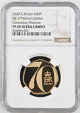 2022 GOLD PROOF 50P QE II PLATINUM JUBILEE CORONATION OBVERSE NGC PF69 ULTRA CAMEO - NGC GOLD 50P - Cambridgeshire Coins