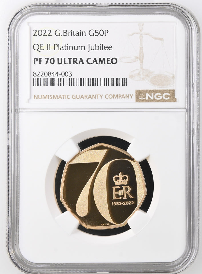 2022 GOLD PROOF 50P QE II PLATINUM JUBILEE NGC PF70 ULTRA CAMEO - NGC GOLD 50P - Cambridgeshire Coins