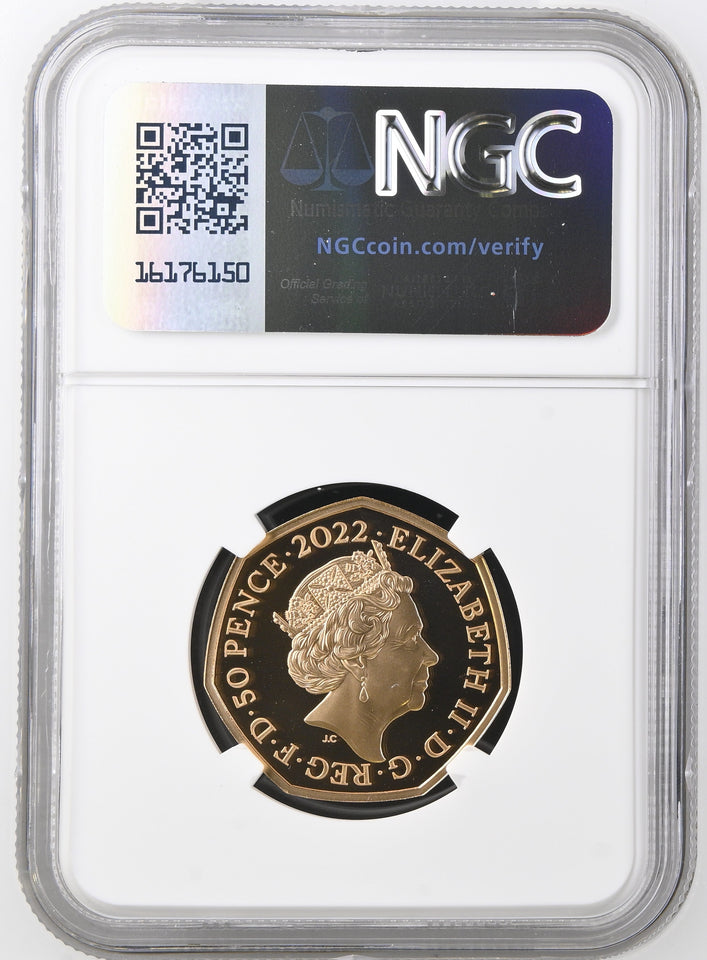 2022 GOLD PROOF 50P QE II PLATINUM JUBILEE NGC PF70 ULTRA CAMEO - NGC GOLD 50P - Cambridgeshire Coins