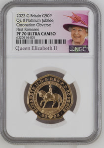 2022 GOLD PROOF HM QE II PLATINUM JUBILEE 50P (NGC) PF70 ULTRA CAMEO - NGC GOLD COINS - Cambridgeshire Coins