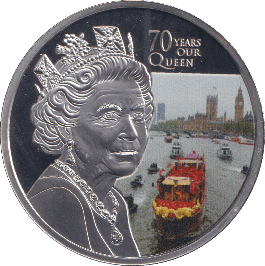 2022 ONE CROWN ASCENSION ISLAND PLATINUM PLATED 70 YEARS OUR QUEEN 3 - WORLD COINS - Cambridgeshire Coins
