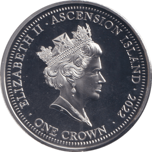 2022 ONE CROWN ASCENSION ISLAND PLATINUM PLATED 70 YEARS OUR QUEEN 4 - WORLD COINS - Cambridgeshire Coins