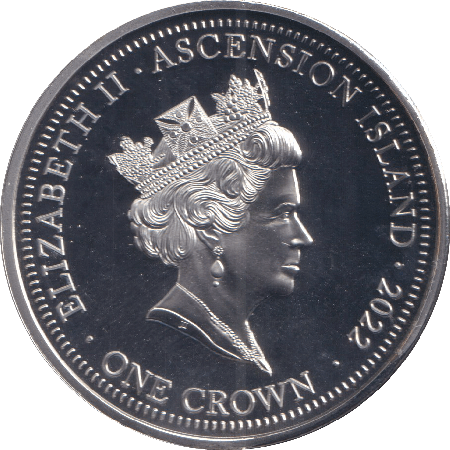 2022 ONE CROWN ASCENSION ISLAND PLATINUM PLATED 70 YEARS OUR QUEEN 4 - WORLD COINS - Cambridgeshire Coins