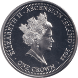 2022 ONE CROWN ASCENSION ISLAND PLATINUM PLATED 70 YEARS OUR QUEEN 4 - WORLD COINS - Cambridgeshire Coins