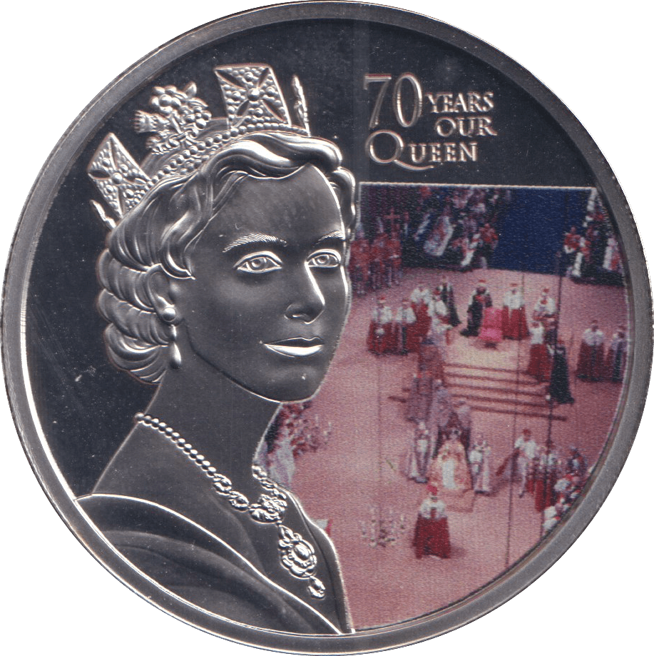 2022 ONE CROWN ASCENSION ISLAND PLATINUM PLATED 70 YEARS OUR QUEEN 7 - WORLD COINS - Cambridgeshire Coins