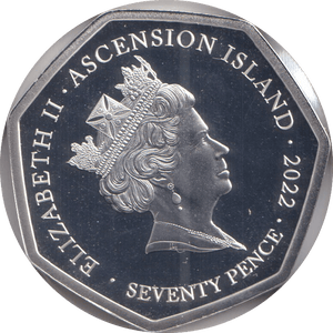 2022 SEVENTY PENCE ASCENSION ISLAND 70 YEARS OF OUR QUEEN - WORLD COINS - Cambridgeshire Coins