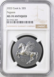 2022 SILVER $5 COOK ISLANDS PEGASOS MS 70 ANTIQUED - NGC SILVER COINS - Cambridgeshire Coins