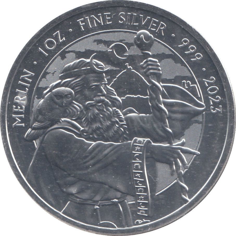 2023 1 OZ FINE SILVER 999 PROOF MERLIN 2 POUNDS - SILVER WORLD COINS - Cambridgeshire Coins