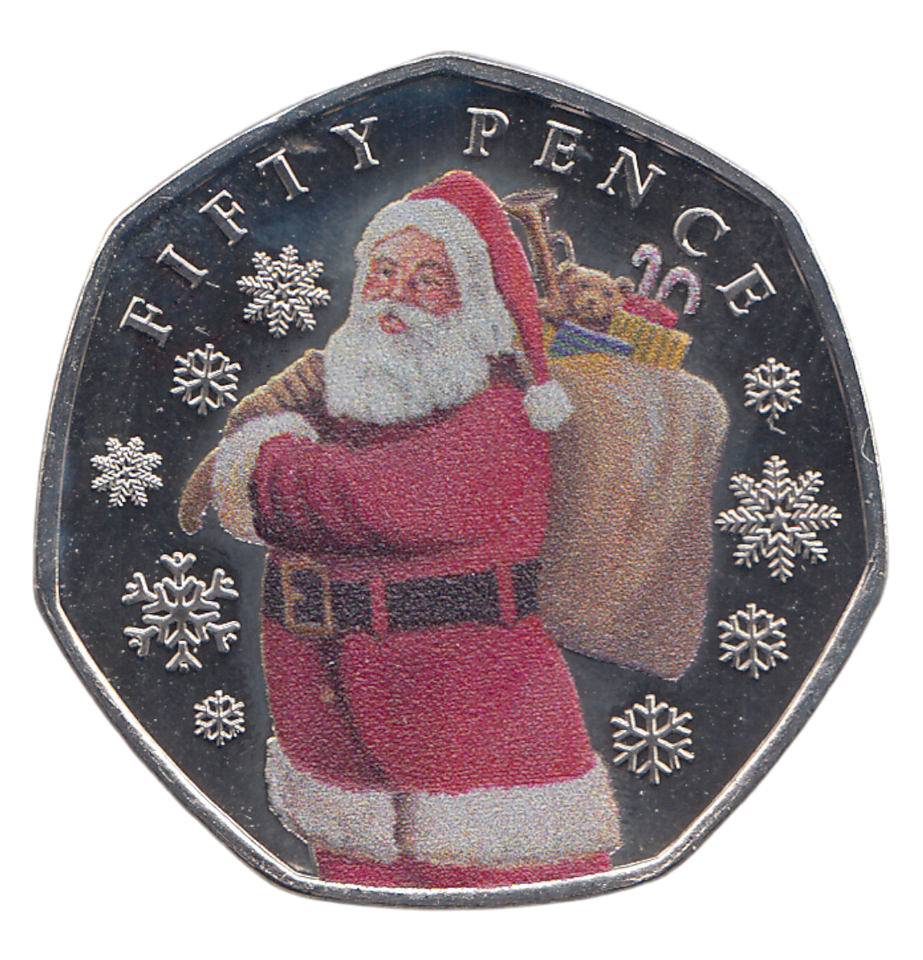 2023 50 PENCE FATHER CHRISTMAS BAILIWICK OF JERSEY COLOURED ( BU ) - WORLD COINS - Cambridgeshire Coins