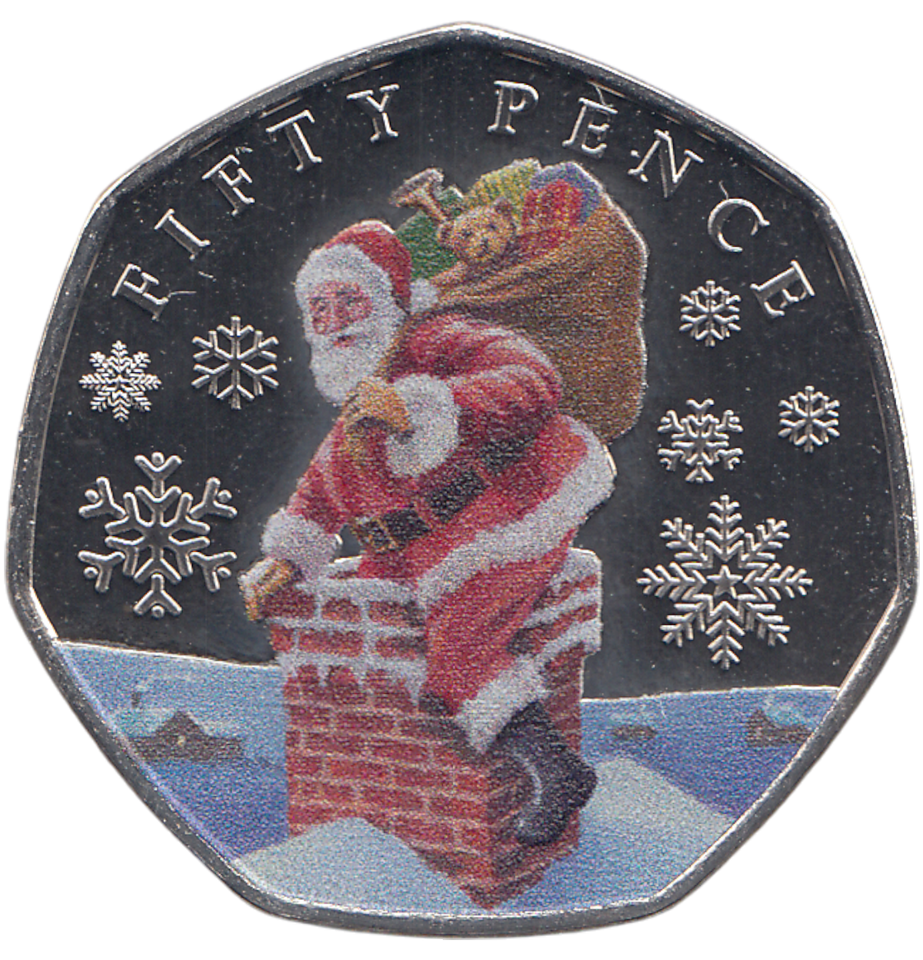 2023 50 PENCE FATHER CHRISTMAS BAILIWICK OF JERSEY COLOURED ( BU ) - WORLD COINS - Cambridgeshire Coins