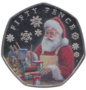 2023 50 PENCE FATHER CHRISTMAS BAILIWICK OF JERSEY COLOURED ( BU ) - WORLD COINS - Cambridgeshire Coins