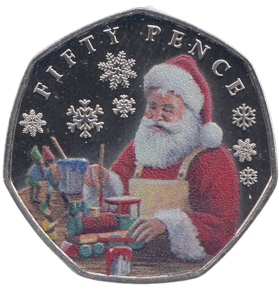 2023 50 PENCE FATHER CHRISTMAS BAILIWICK OF JERSEY COLOURED ( BU ) - WORLD COINS - Cambridgeshire Coins