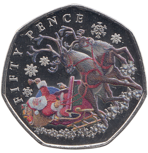 2023 50 PENCE FATHER CHRISTMAS BAILIWICK OF JERSEY COLOURED ( BU ) - WORLD COINS - Cambridgeshire Coins