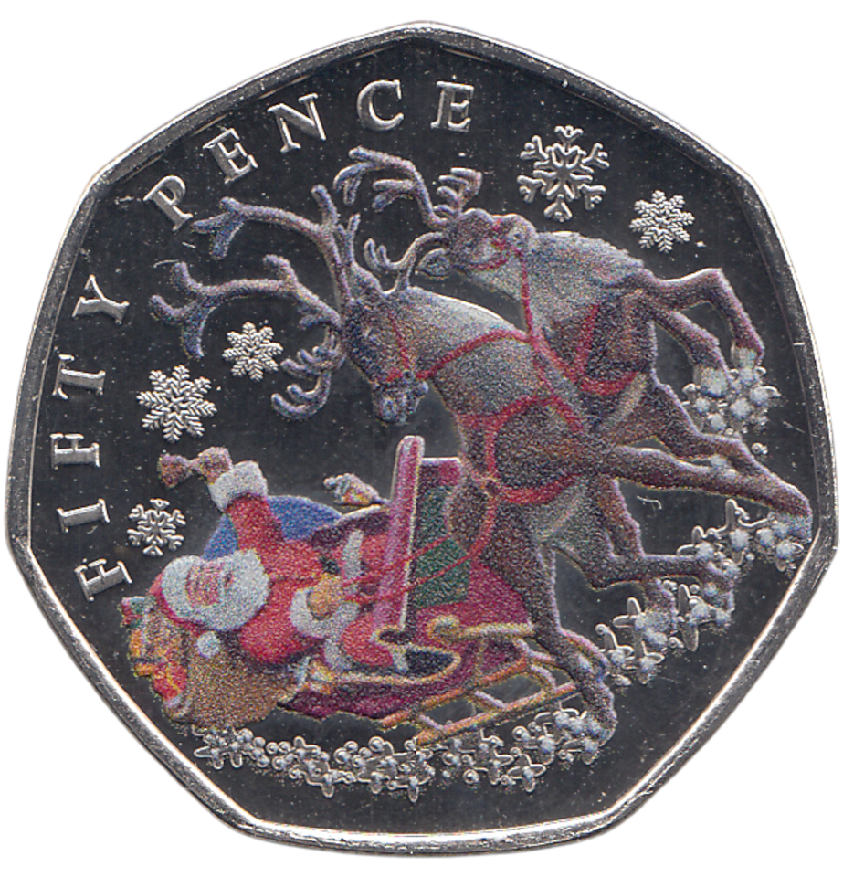 2023 50 PENCE FATHER CHRISTMAS BAILIWICK OF JERSEY COLOURED ( BU ) - WORLD COINS - Cambridgeshire Coins