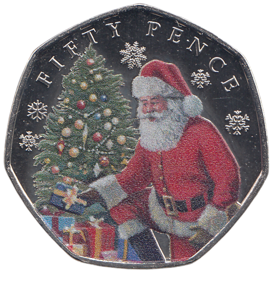 2023 50 PENCE FATHER CHRISTMAS BAILIWICK OF JERSEY COLOURED ( BU ) - WORLD COINS - Cambridgeshire Coins