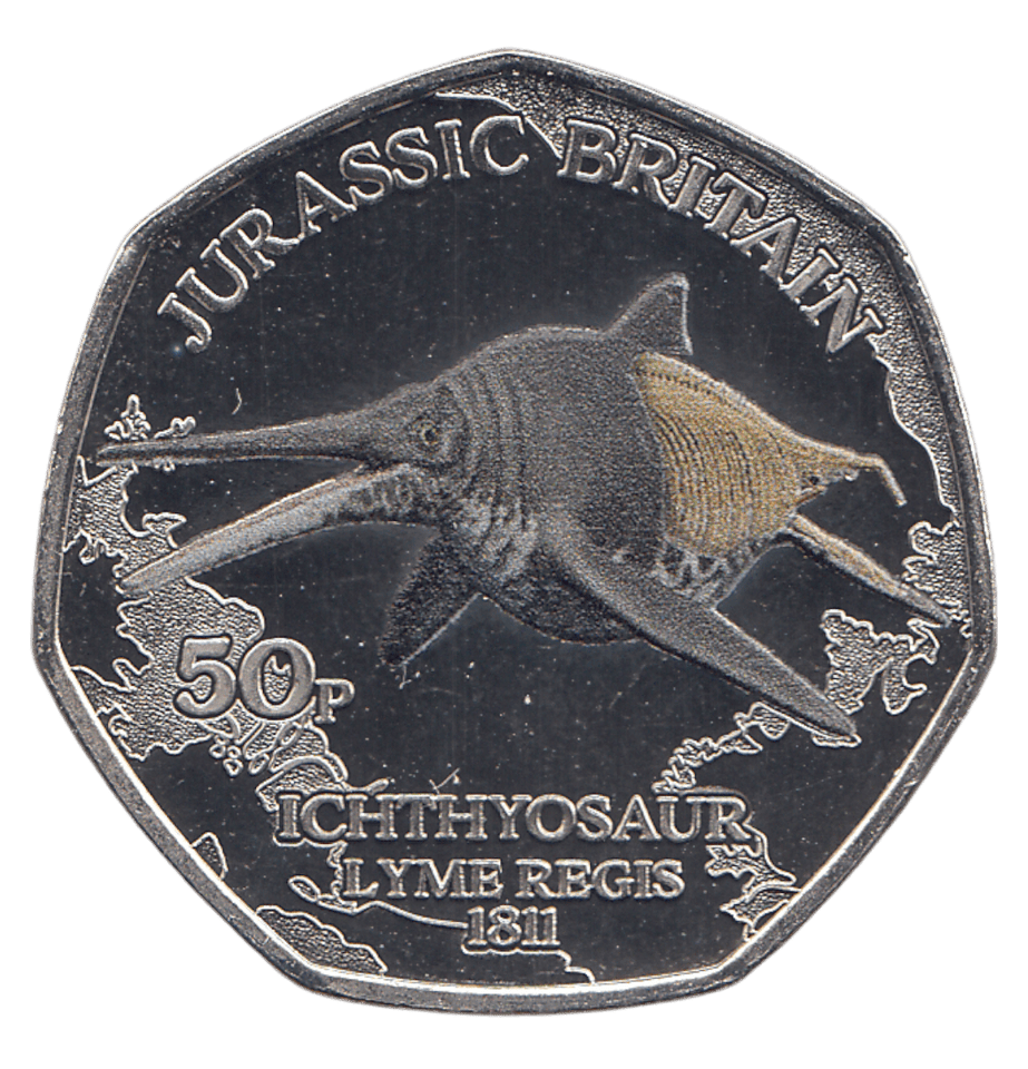 2023 50 PENCE JURASSIC BRITAIN ICHTHYOSAUR COLOURED ( BU ) - WORLD COINS - Cambridgeshire Coins
