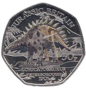 2023 50 PENCE JURASSIC BRITAIN LORICATOSAURUS COLOURED ( BU ) - WORLD COINS - Cambridgeshire Coins