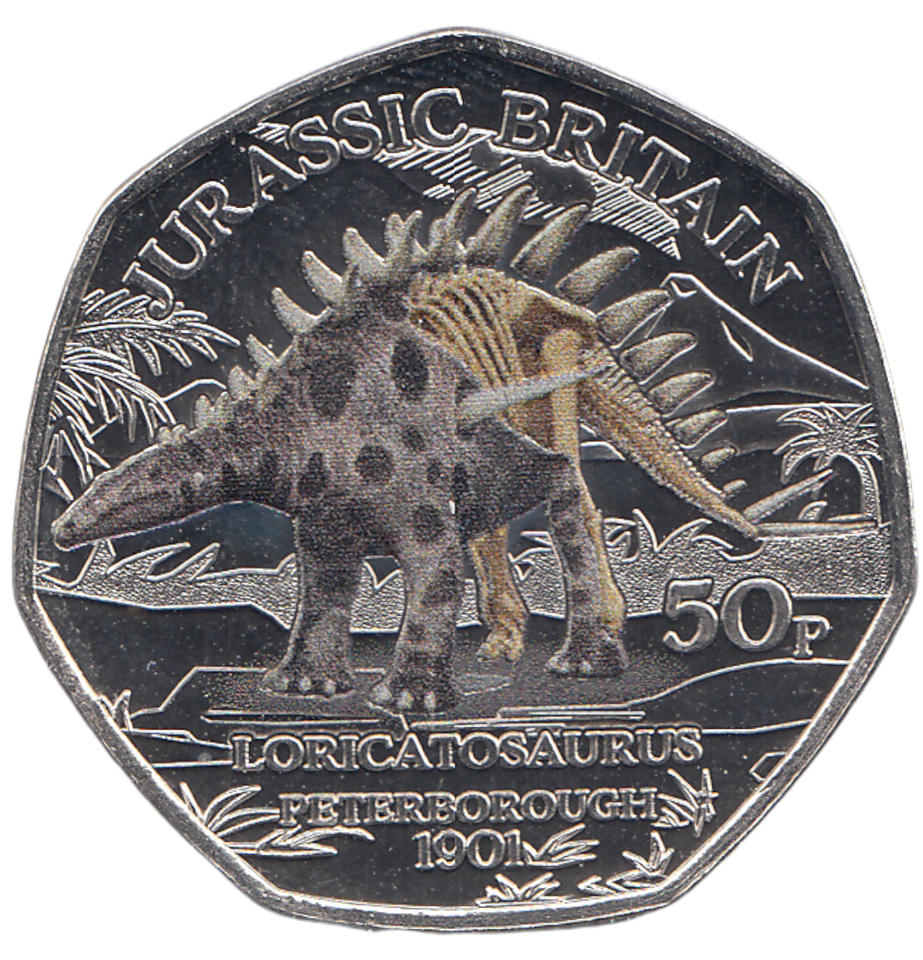 2023 50 PENCE JURASSIC BRITAIN LORICATOSAURUS COLOURED ( BU ) - WORLD COINS - Cambridgeshire Coins
